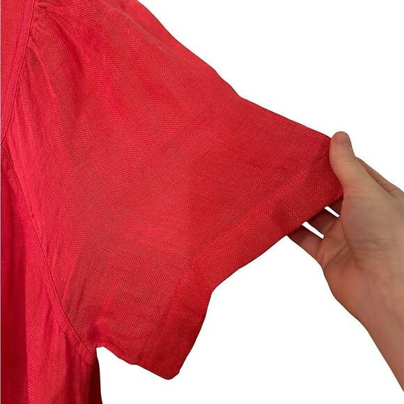 Sundance Women’s Size XL Pink/Orange Coral 100% Linen Midi Dress w/ Pockets - Picture 5 of 14